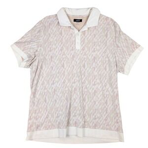 Alfani Stretch Ivory Peach Geometric Print 1/4 Button S/Sleeve Polo Mens Size XL